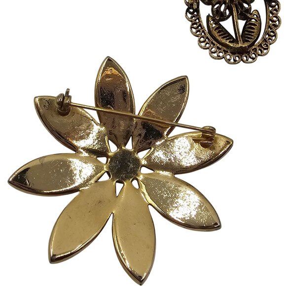 VTG 3PC Brooch Lot Fairycore Orange Gold Tone Whimsy Feminine Charming Boho Pins - Picture 10 of 13